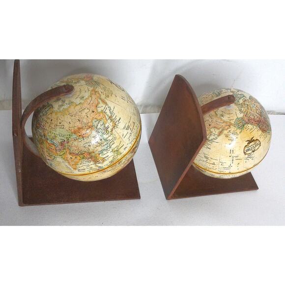Vintage Replogle World Classic Series World Globe Bookends With Metal Base - Picture 5 of 6